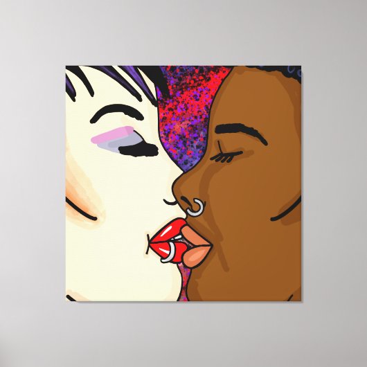 Romantic Kiss | Interraciale Romance Canvas Afdruk (Voorkant)