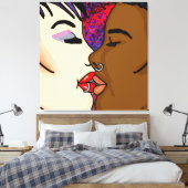 Romantic Kiss | Interraciale Romance Canvas Afdruk (Insitu (Slaapkamer))