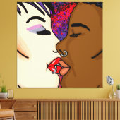 Romantic Kiss | Interraciale Romance Canvas Afdruk (Insitu (Woonkamer))