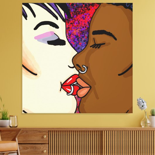 Romantic Kiss | Interraciale Romance Canvas Afdruk (Insitu (Woonkamer))