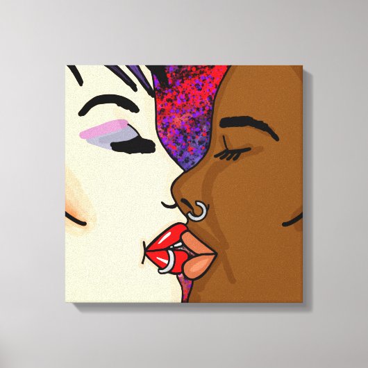 Romantic Kiss | Interraciale Romance Canvas Afdruk (Voorkant)