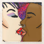 Romantic Kiss | Interraciale Romance Glazen Onderzetter<br><div class="desc">Digitale kunst gepassioneerde kus tussen twee mensen die kunststijl poppen. Ik probeerde ze androgynous te tekenen,  misschien transgender,  misschien homo of lgbtqia of misschien gewoon een man en een vrouw in liefde. Je kunt het interpreteren.</div>