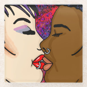 Romantic Kiss   Interraciale Romance Glazen Onderzetter