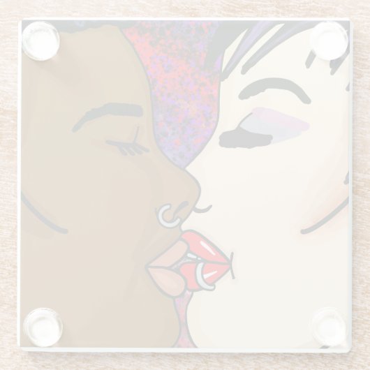 Romantic Kiss | Interraciale Romance Glazen Onderzetter (Achterkant)