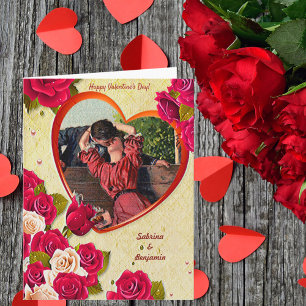 Romantic Kiss Valentijn Hart en Rozen Kaart