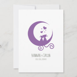Romantic Kittens Couple on the Moon in Purples Notitiekaartje