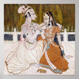 Romantic Krishna en Radha Painting Poster