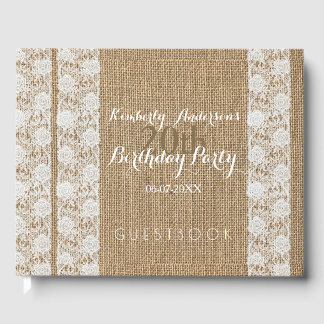 Romantic Lace burlap 20th Birthday Guest Book Gastenboek