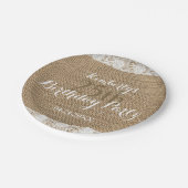 Romantic Lace burlap 25th Birthday Paper Borden Papieren Bordje (Gekanteld)