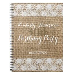 Romantic Lace burlap 30th Birthday Guest Book Notitieboek