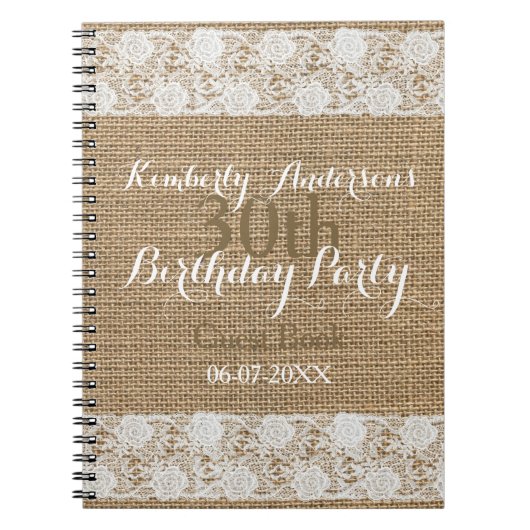 Romantic Lace burlap 30th Birthday Guest Book Notitieboek (Voorkant)