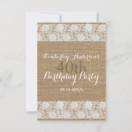 Romantic Lace Burlap 40th Birthday Party VFCI Kaart (Voorkant)