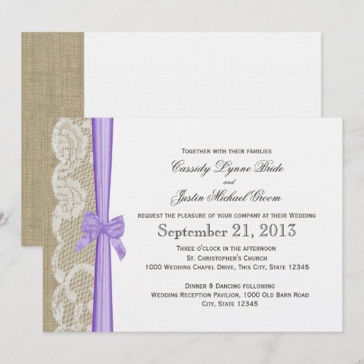 Romantic Lace en Bow Wedding Kaart (Voorkant / Achterkant)