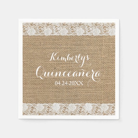 Romantic Lace en burlap Quinceañera Paper Napkins Servetten (Voorkant)