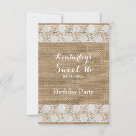 Romantic Lace en burlap Sweet 16 Birthday I Kaart