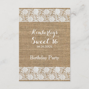 Romantic Lace en burlap Sweet 16 Birthday I Kaart