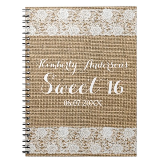 Romantic Lace en Burlap Sweet 16 Guest Book Notitieboek (Voorkant)