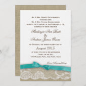 Romantic Lace en Dark Aqua Bow Wedding Kaart (Voorkant / Achterkant)