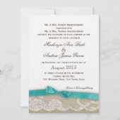 Romantic Lace en Dark Aqua Bow Wedding Kaart (Voorkant)