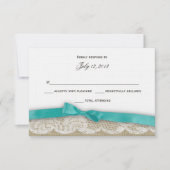 Romantic Lace en Dark Aqua Response RSVP Kaartje (Voorkant)