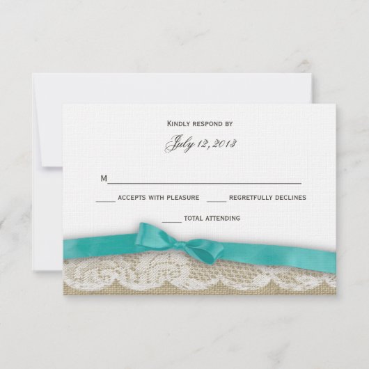 Romantic Lace en Dark Aqua Response RSVP Kaartje (Voorkant)