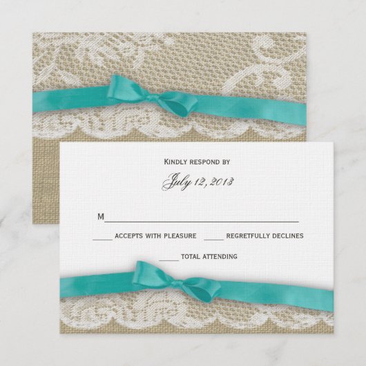Romantic Lace en Dark Aqua Response RSVP Kaartje (Voorkant / Achterkant)