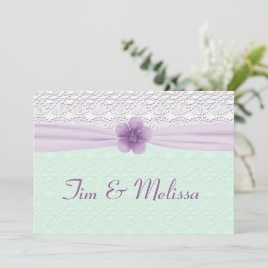 Romantic Lace & Flower, Lavender & Mint Green Kaart (Staand voorkant)