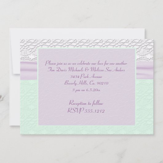 Romantic Lace & Flower, Lavender & Mint Green Kaart (Achterkant)