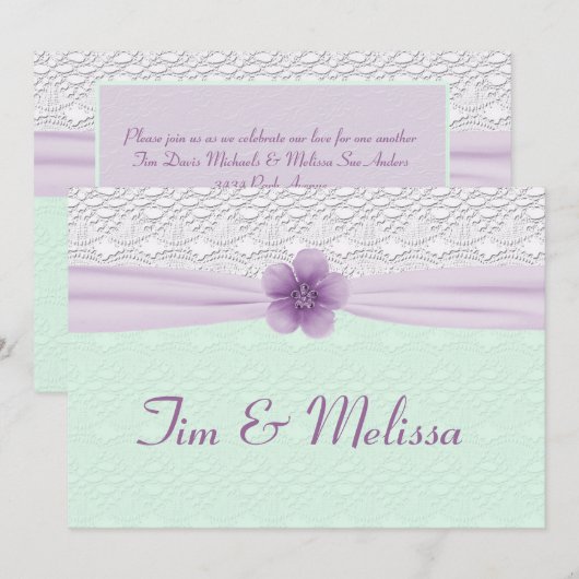 Romantic Lace & Flower, Lavender & Mint Green Kaart (Voorkant / Achterkant)