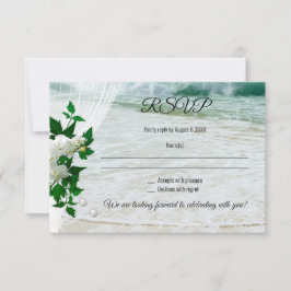 Romantic Lace Pearls Orchid Beach Wedding RSVP Kaart