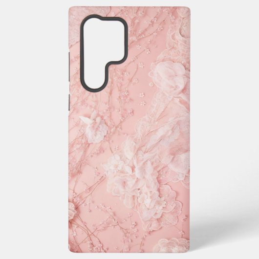 Romantic Lace Pink Floral & Pearl Phone Case Samsung Galaxy Hoesje (Achterkant)