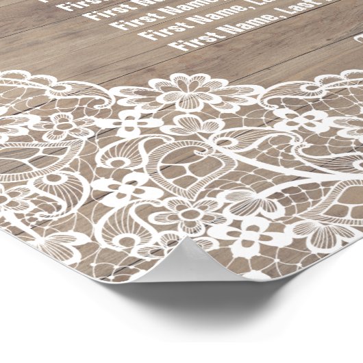 Romantic Lace String Lights Wedding Seding Chart Poster (Hoek)