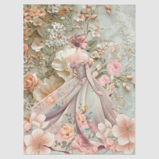 Romantic Lady In Floral Dress Decoupage Paper Tissuepapier (Voorkant)