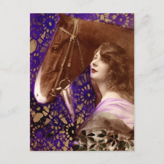 Romantic Lady met paard Briefkaart (Voorkant)