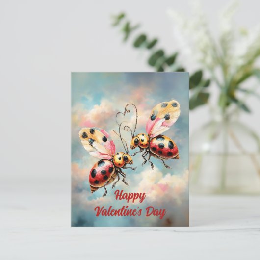 Romantic Ladybugs in Flight Briefkaart (Staand voorkant)