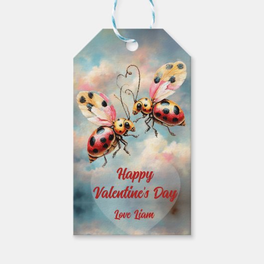 Romantic Ladybugs in Flight Cadeaulabel (Voorkant)