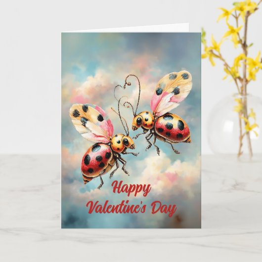 Romantic Ladybugs in Flight Kaart (Gele Bloem)