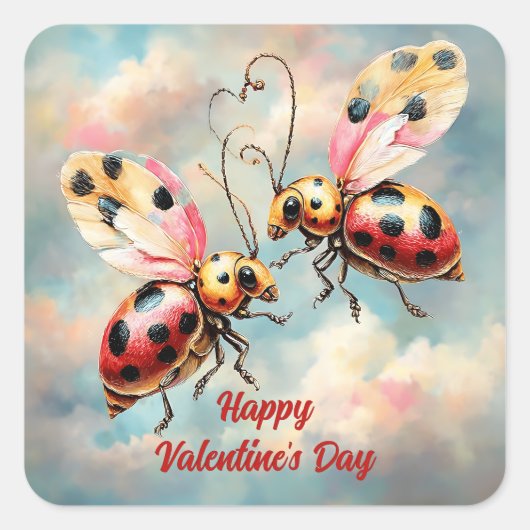 Romantic Ladybugs in Flight Vierkante Sticker (Voorkant)