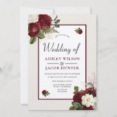Romantic Laid Burgundy Floral Wedding Invite Kaart (Voorkant)