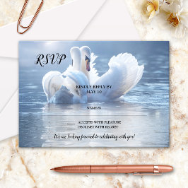 Romantic Lake Swan Love Wedding RSVP Kaart