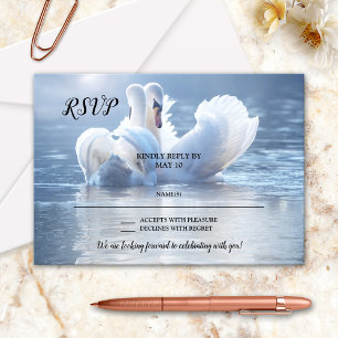 Romantic Lake Swan Love Wedding RSVP Kaart
