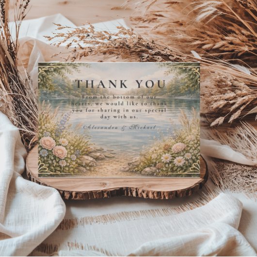 Romantic Lake Wildflower Forest Wedding Bedankkaart