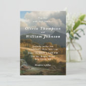 Romantic Landscape Painting Wedding Invitation Kaart (Staand voorkant)