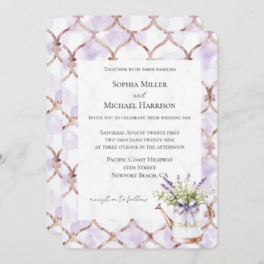 Romantic Lavender Floral Bow Wedding Kaart (Voorkant / Achterkant)