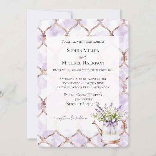 Romantic Lavender Floral Bow Wedding Kaart (Voorkant)