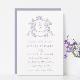 Romantic Lavender Floral Crest Wedding Kaart