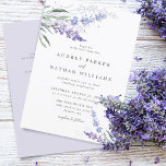 Romantic Lavender Floral met details bruiloft Kaart<br><div class="desc">Elegant en bijtende waterverf lavender bruiloft uitnodigt met details op de achterkant.</div>