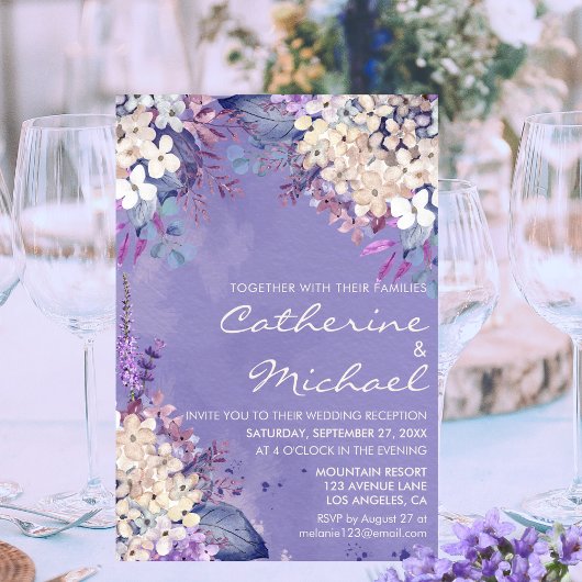 Romantic Lavender Floral Spring Wedding Reception Kaart