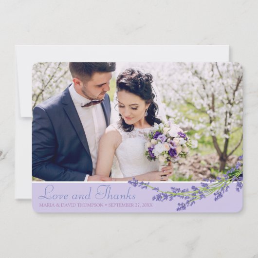 Romantic Lavender Foto bruiloft Hartelijk dank Bedankkaart (Voorkant)