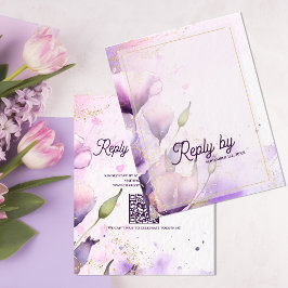 Romantic Lavender Gold Floral Wedding Reply By RSVP Kaartje